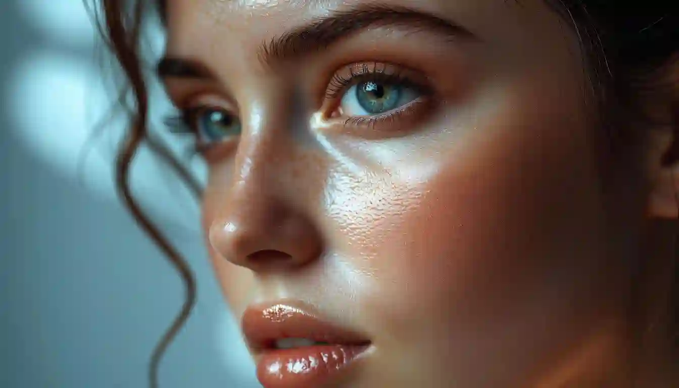 Example of skin smoothing technique, showing overly blurred skin with reduced texture and a plastic-like finish.